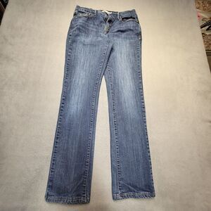 Levis 505 Jeans Womens 6 Blue Straight Leg Stretch Denim Jeans Distressed